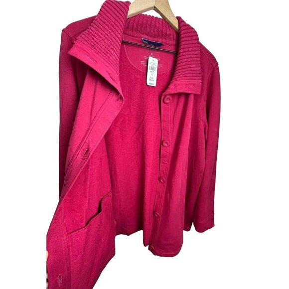 LL Bean Womens French Terry Cardigan Sweater Jacket Sz XL NEW Raspberry Red - Picture 2 of 8